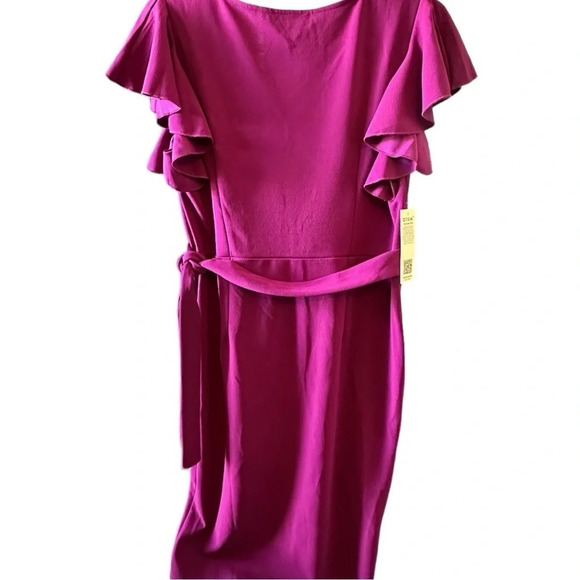 NWT Women's Ruffle Sleeve V Neck Bodycon Faux Wrap Party Dress Side Ruch… - Picture 4 of 6